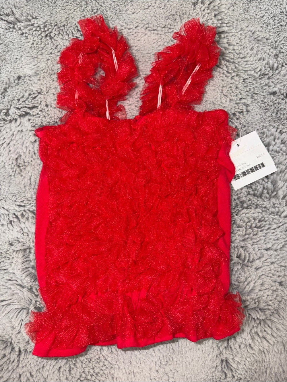 NWT Just FAB Girls Ruffle Tank 2/3 Red Tulle Sparkle Top